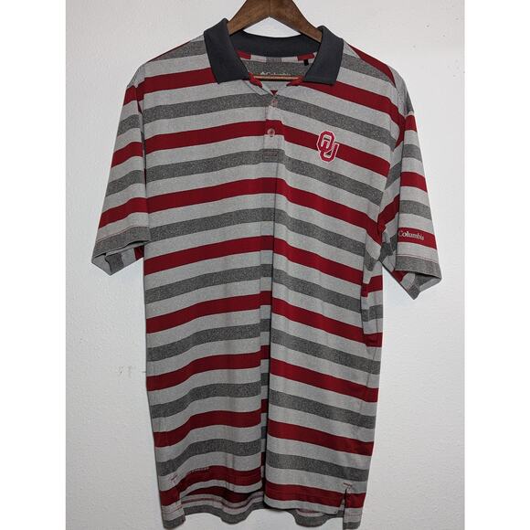 Oklahoma Sooners Shirt Men's Grey/Red Striped Columbia Golf Polo Lightweight L - Picture 1 of 6